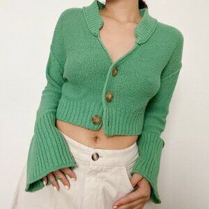 BDG Urban Outfitters | Vernon Cropped Chunky Button V-Neck Cardigan Sweater Y2K